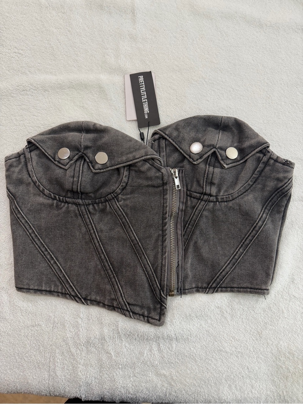 PrettyLittleThing Washed Charcoal Denim Corset Top